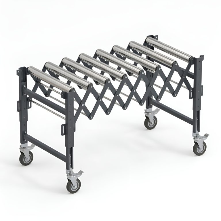 Телескопический конвейер в растянутом положении 1300 мм с увеличенным шагом роликов до 190 мм